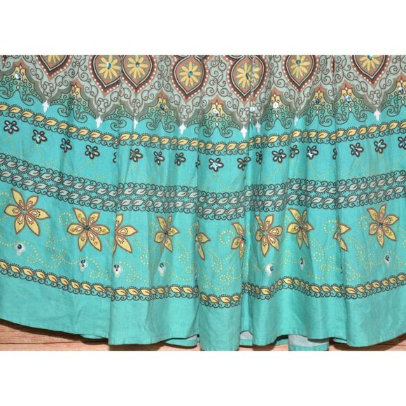 Coldwater Creek Boho Linen Blend Midi Skirt Size M Floral Sequin Art to Wear - Picture 5 of 11